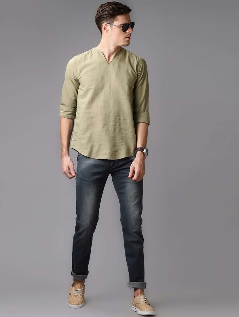 green solid short kurta - 17027032 -  Standard Image - 3