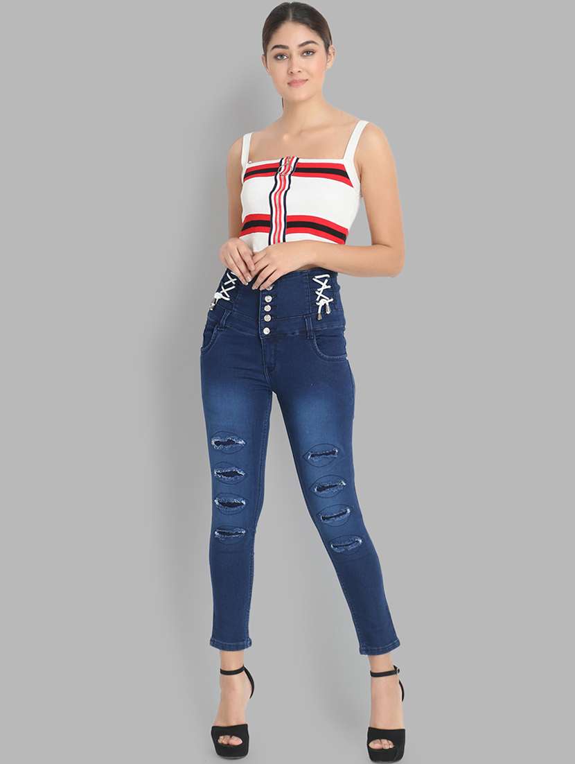 high rise stone washed jeans  - 17027207 -  Standard Image - 3