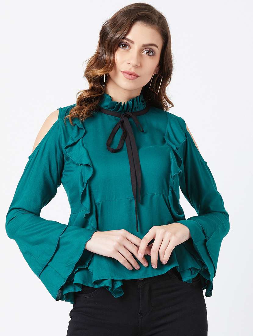 tie up neck bell sleeves top 