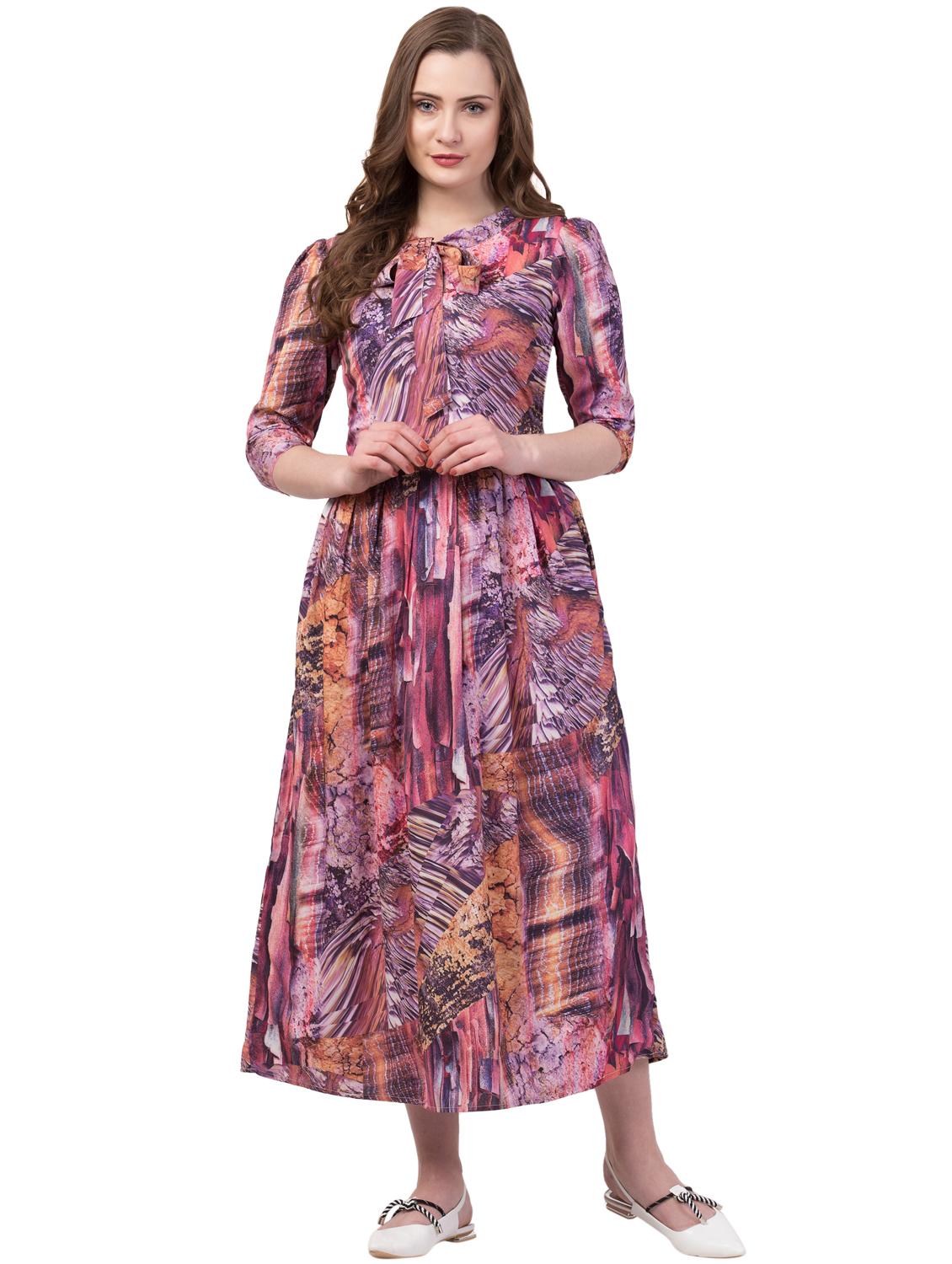 tie up neck printed a-line dress - 17028260 -  Zoom Image - 0