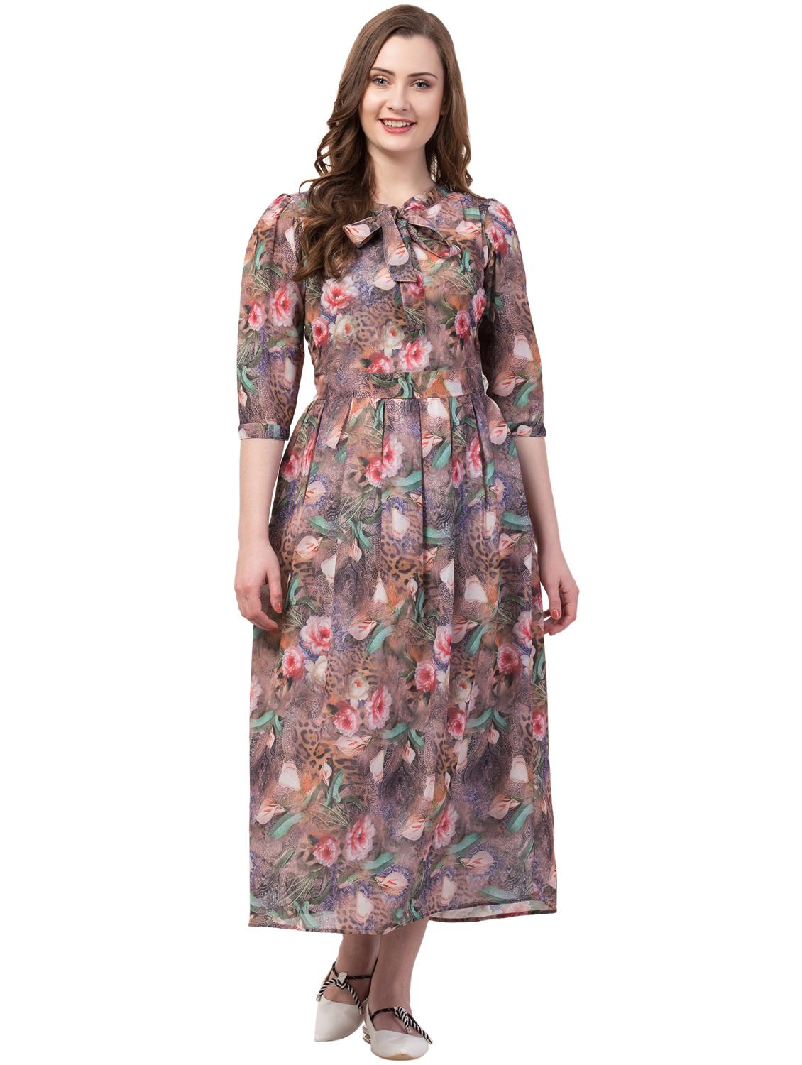 tie up neck floral a-line dress - 17028261 - Zoom Image - 0