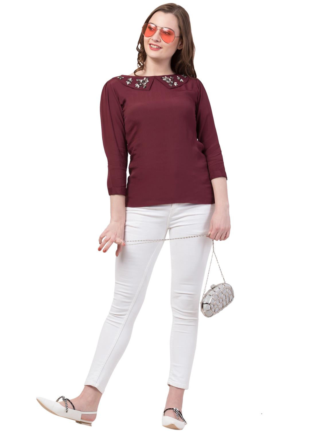 embellished peter pan collar top - 17028271 - Standard Image - 3