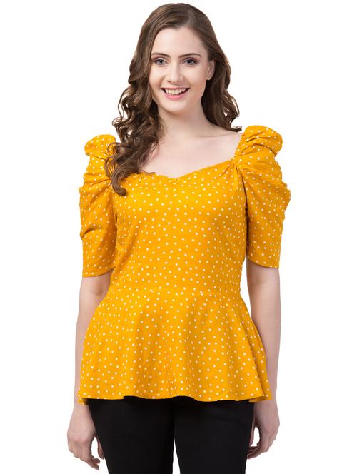puff sleeves polka dot peplum top - 17028277 - Standard Image - 0