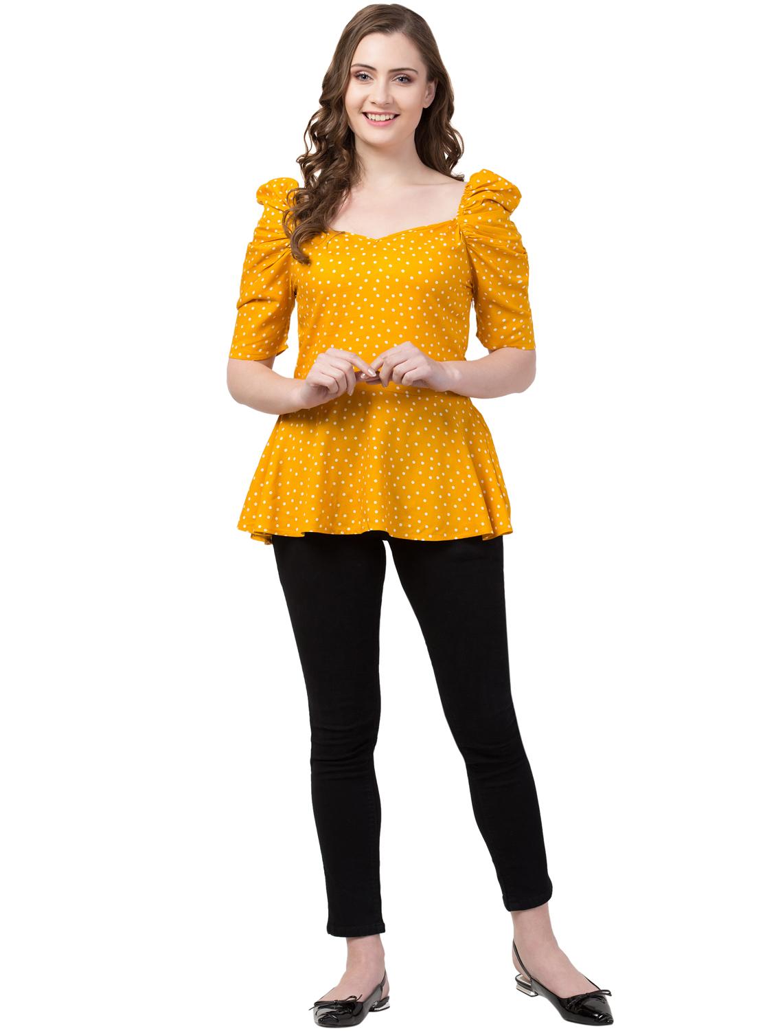 puff sleeves polka dot peplum top - 17028277 - Standard Image - 3