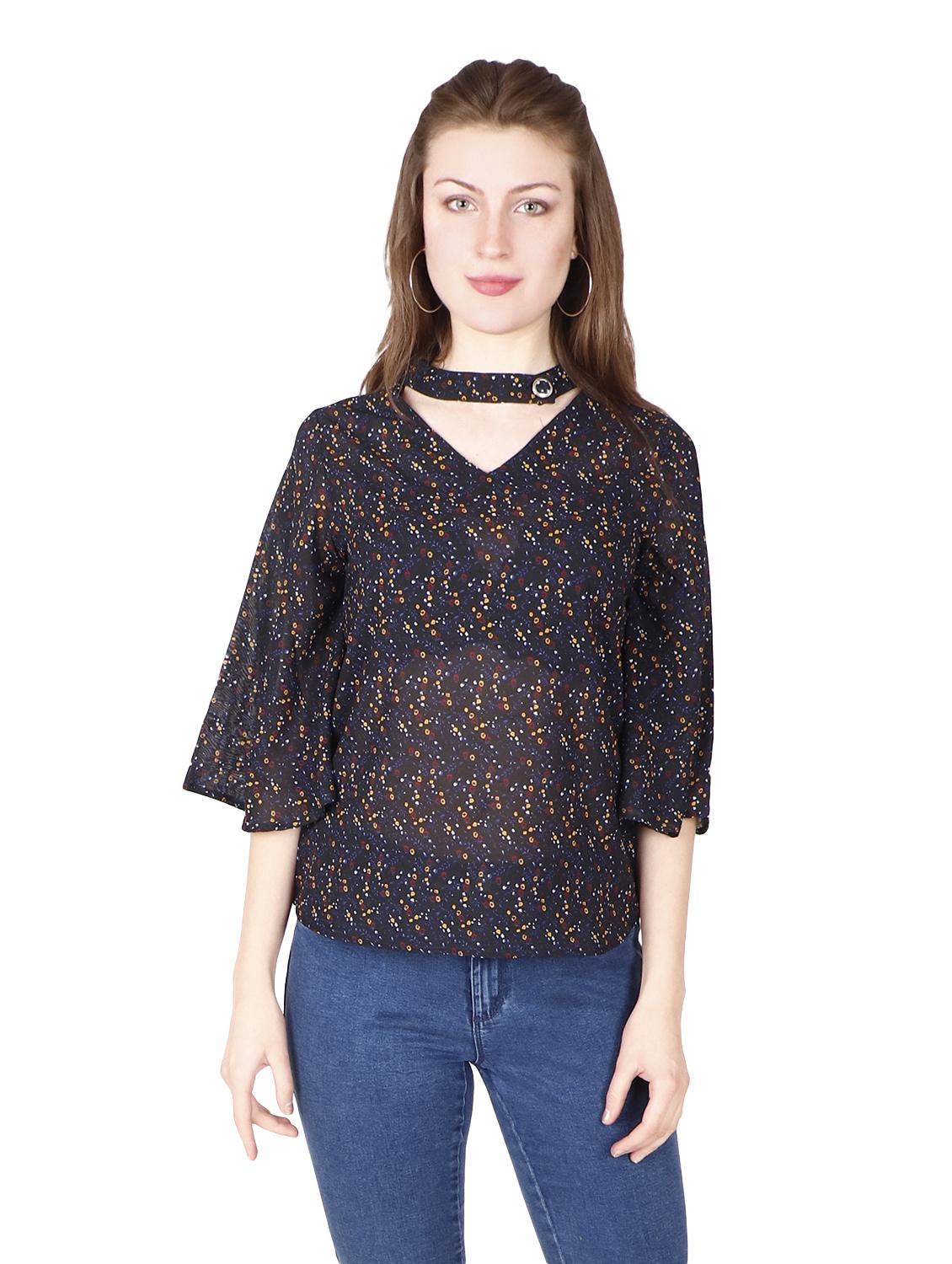 bell sleeves choker neck top - 17030002 - Zoom Image - 0