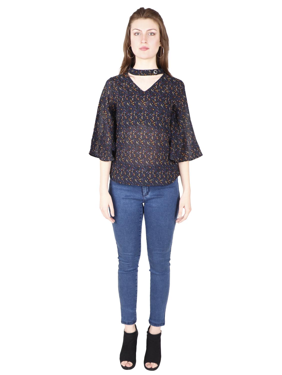 bell sleeves choker neck top - 17030002 - Standard Image - 3
