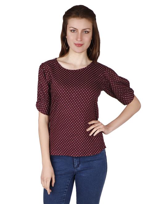 round neck polka dot top - 17030013 - Standard Image - 0
