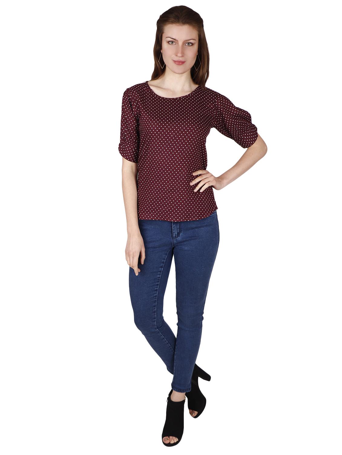 round neck polka dot top - 17030013 - Standard Image - 3