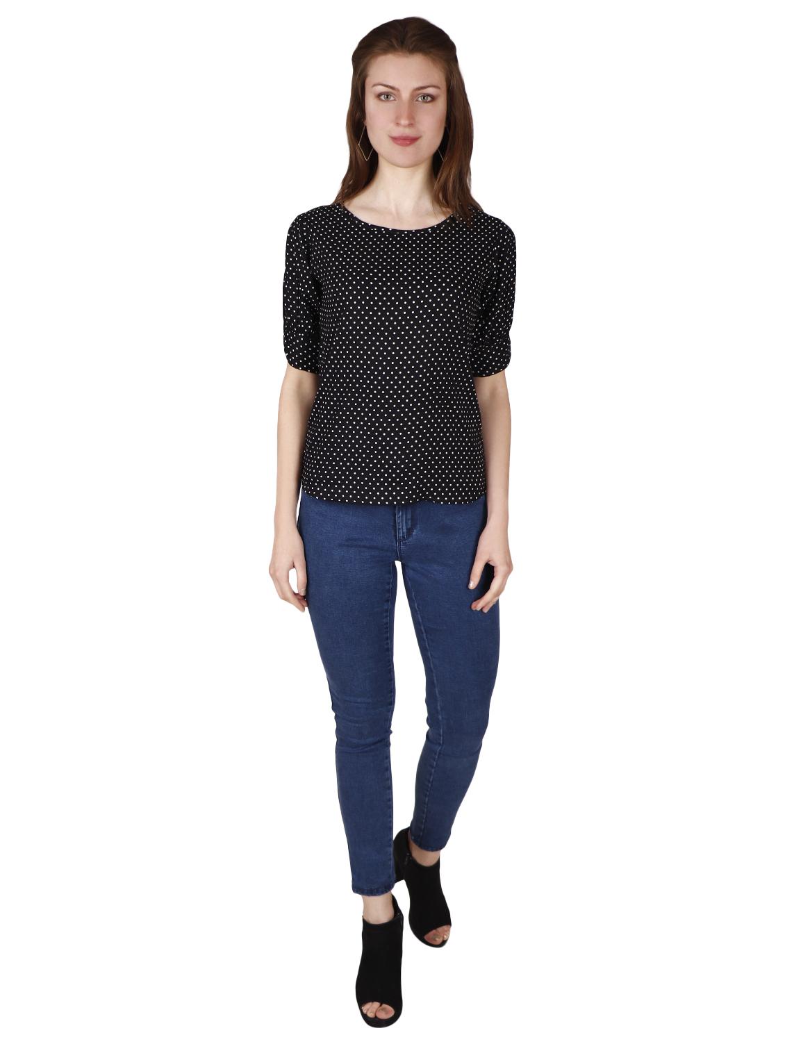 round neck polka dot top - 17030014 - Standard Image - 3