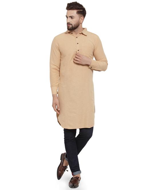 brown cotton pathani kurta - 17030356 - Standard Image - 0