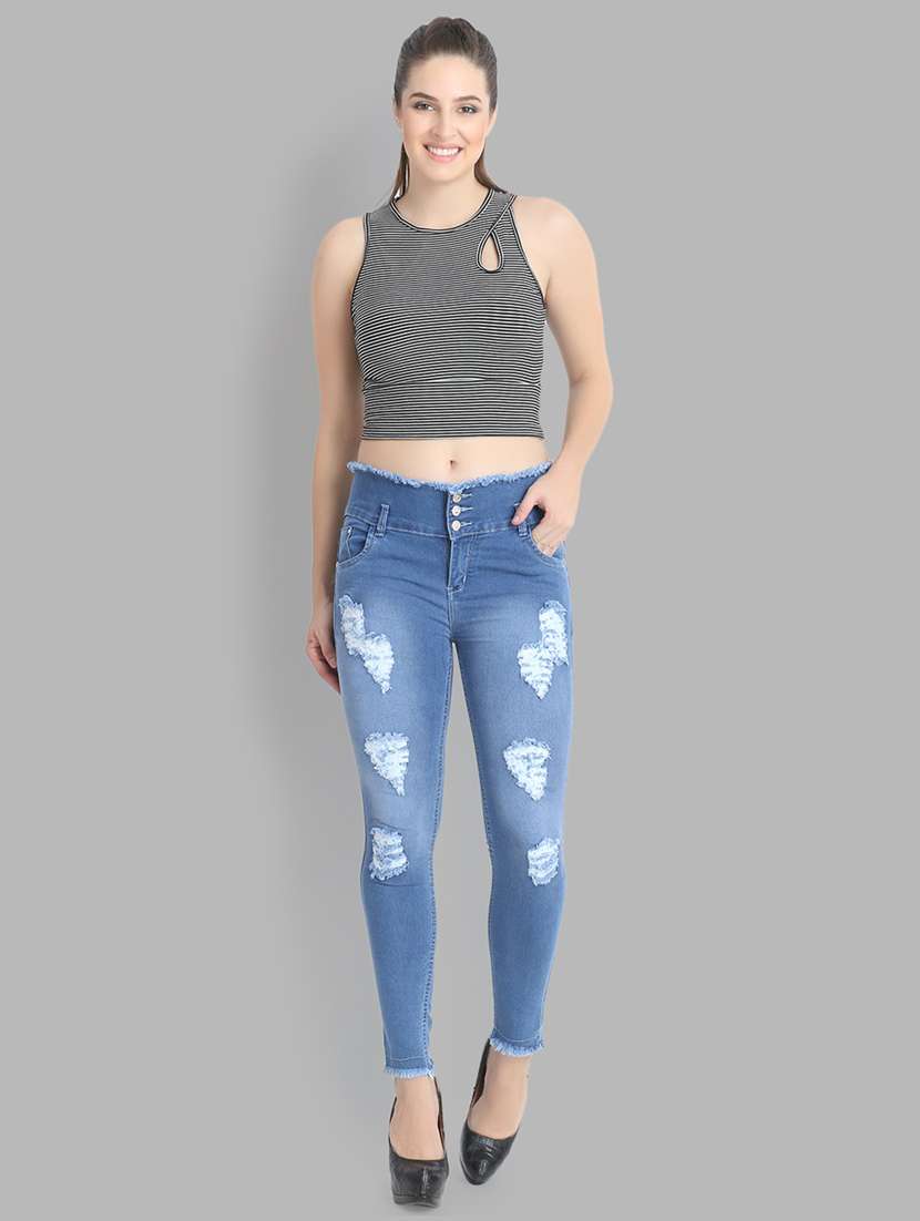 frayed hem distressed jeans - 17030376 - Standard Image - 3