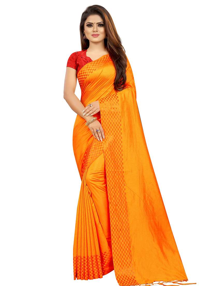 mustard solid saree with blouse - 17030477 - Zoom Image - 0