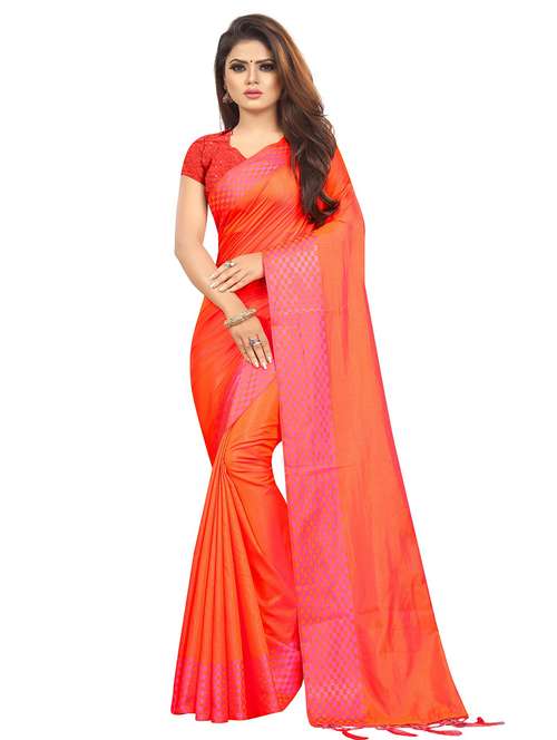 orange art silk plain saree with blouse - 17030479 - Standard Image - 0