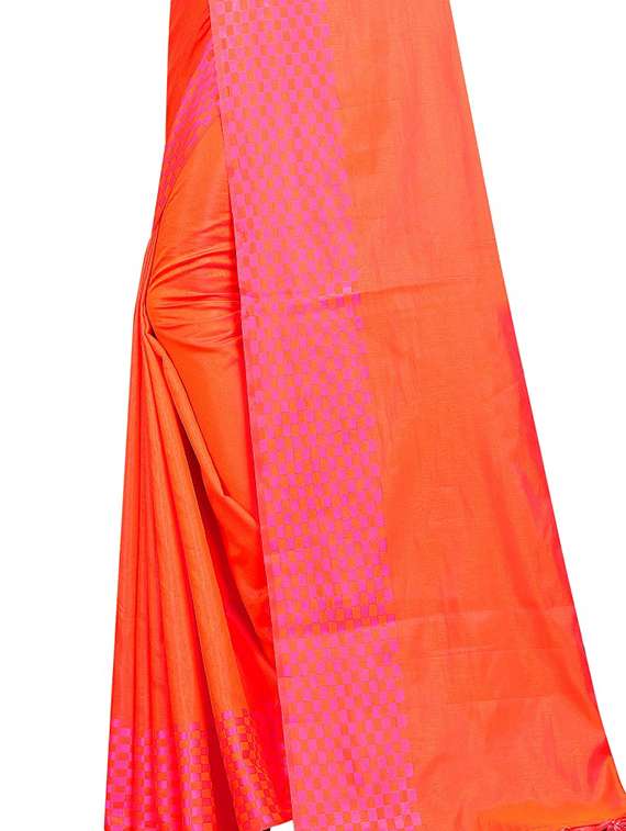 orange art silk plain saree with blouse - 17030479 - Standard Image - 3