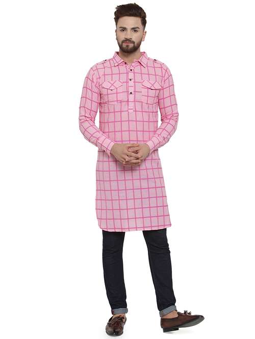 pink checkered pathani kurta - 17030843 -  Standard Image - 0