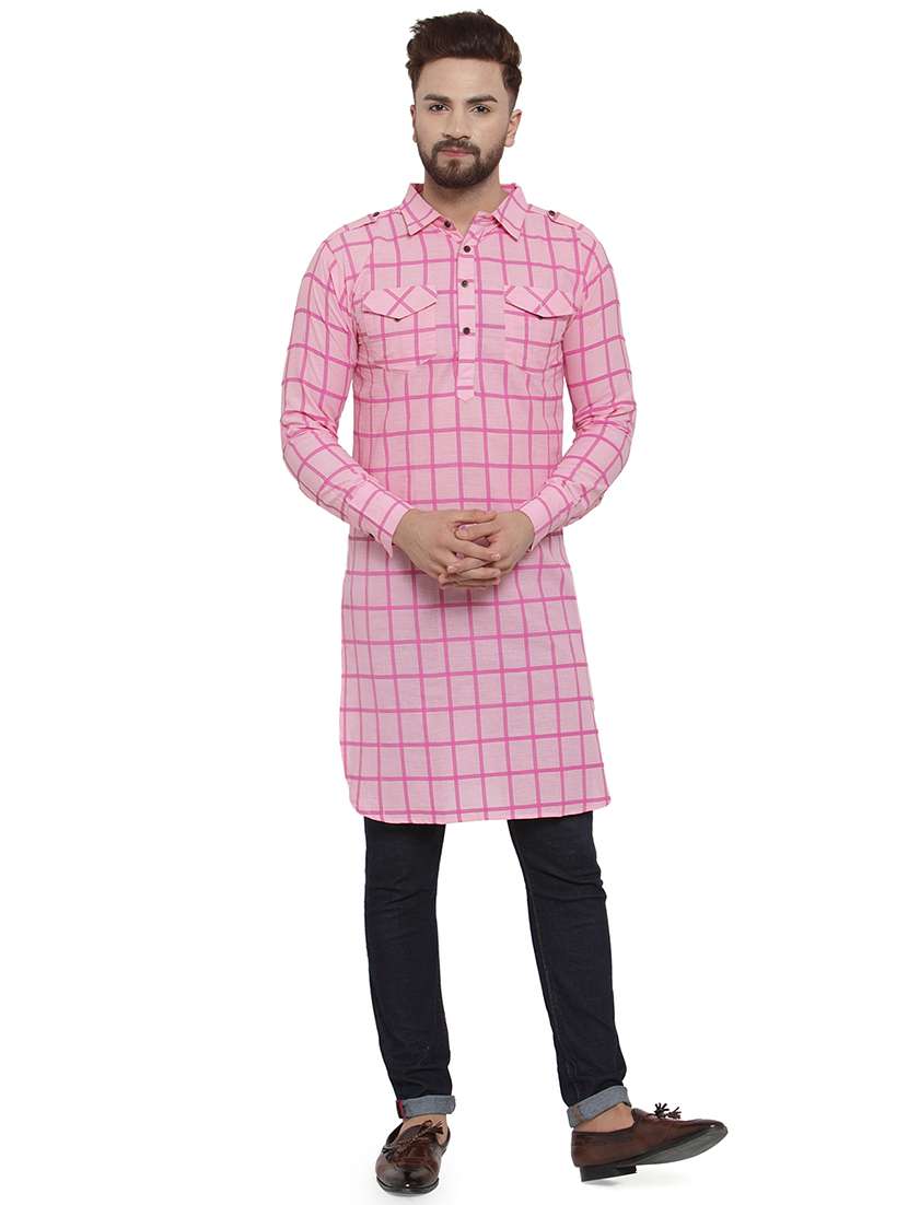 pink checkered pathani kurta