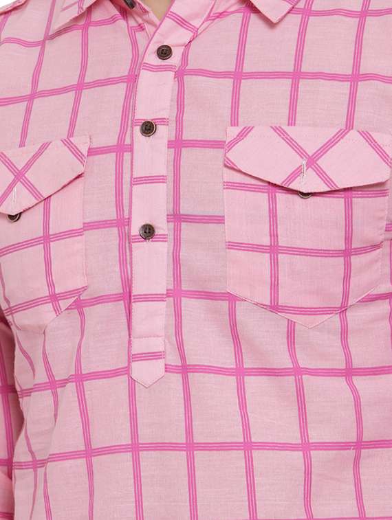 pink checkered pathani kurta - 17030843 -  Standard Image - 3