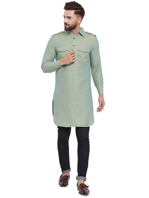 grey solid pathani kurta - 17030847 - Standard Image - 0