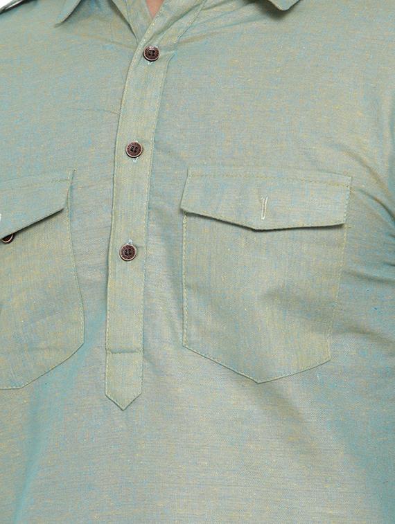 grey solid pathani kurta - 17030847 - Standard Image - 3