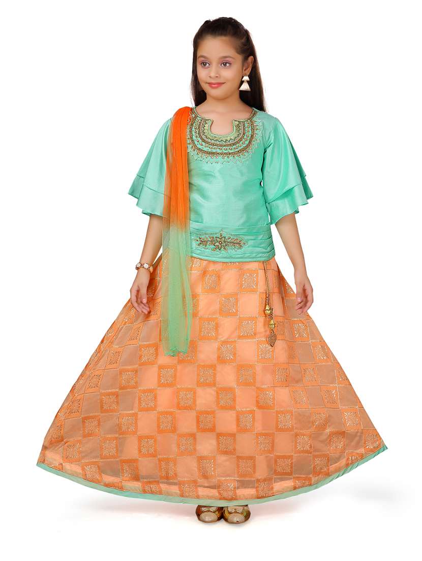green silk blend lehenga choli