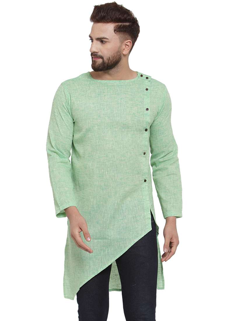 green solid asymmetric kurta - 17032548 - Zoom Image - 0