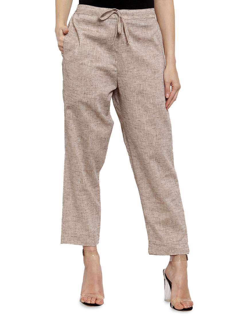 women self design calf length tailored pants - 17060966 - Zoom Image - 0