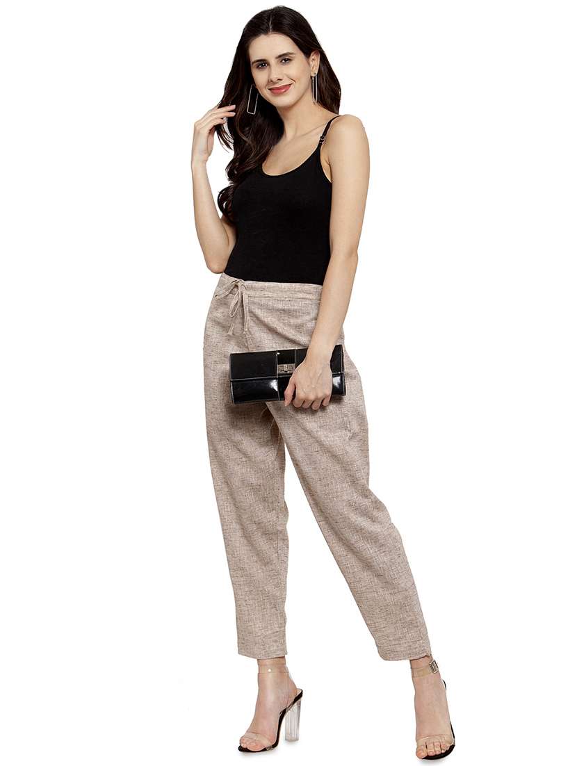 women self design calf length tailored pants - 17060966 - Standard Image - 3
