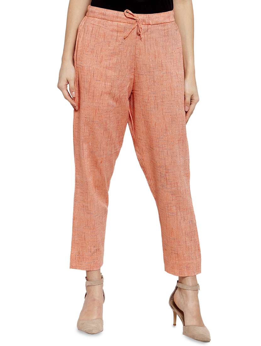 women self design calf length tailored pants