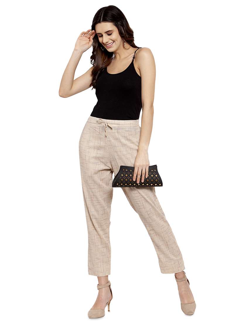 women self design calf length tailored pants - 17060970 - Standard Image - 3