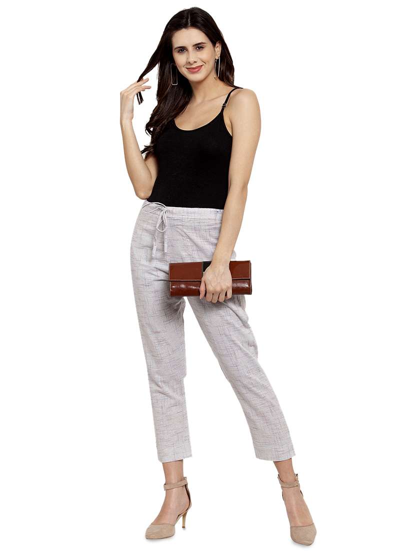 women self design calf length tailored pants - 17060973 - Standard Image - 3