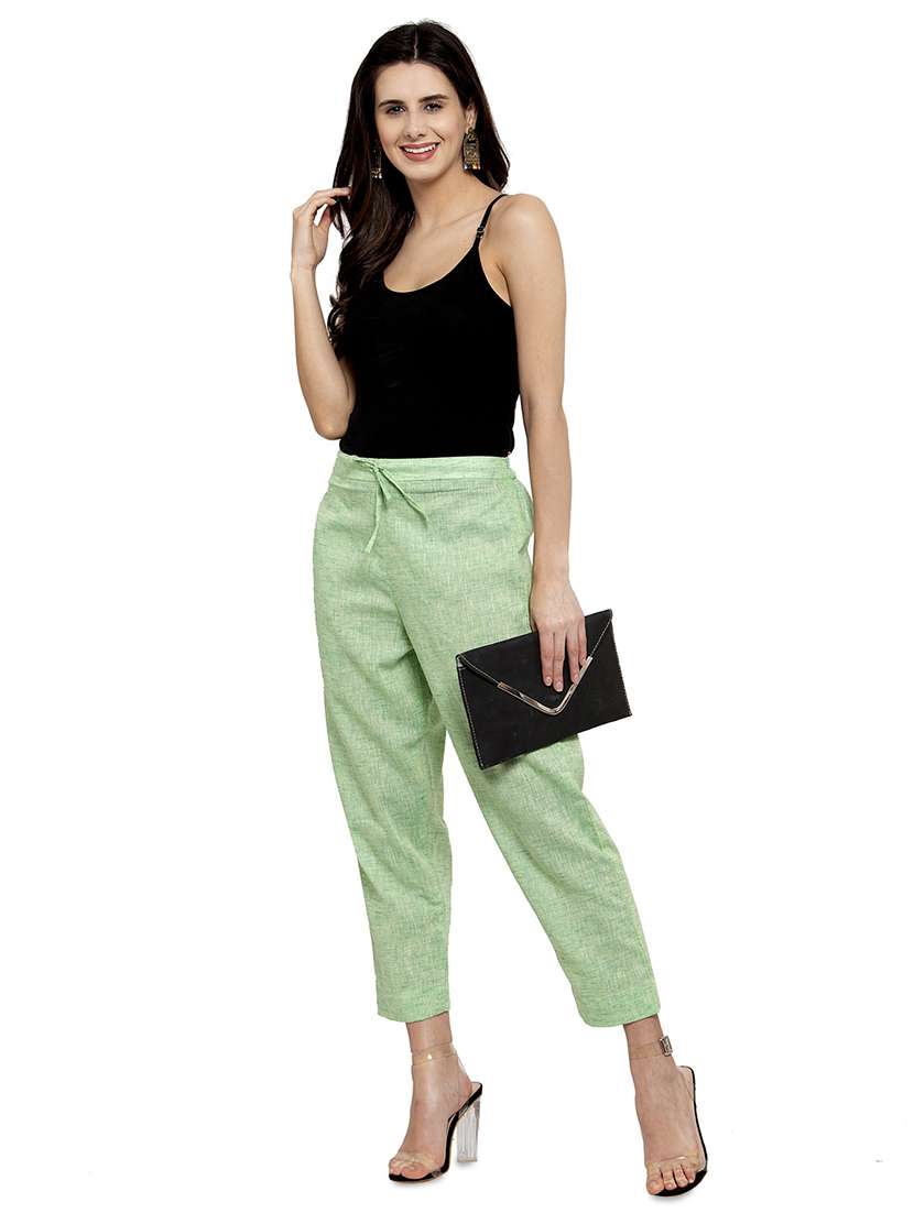 women self design calf length tailored pants - 17060977 - Standard Image - 3