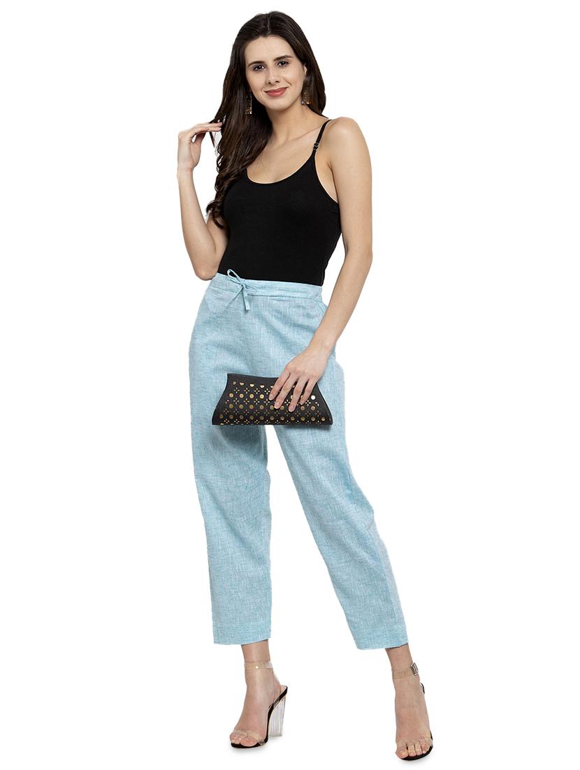 women self design calf length tailored pants - 17060978 - Standard Image - 3