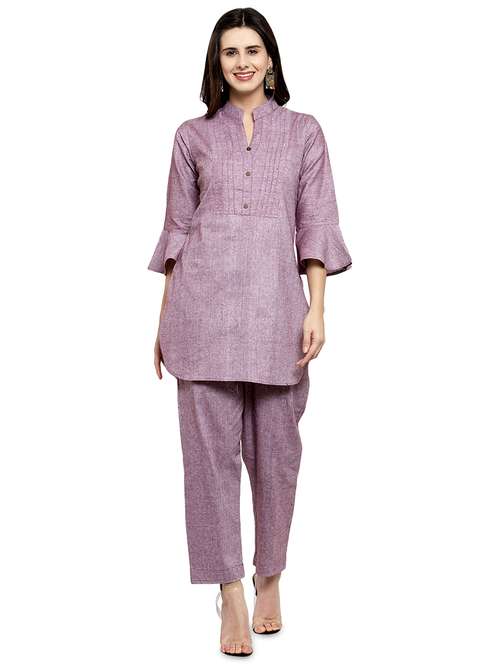 women solid bell sleeve ethnic co-ord set - 17062108 -  Standard Image - 0
