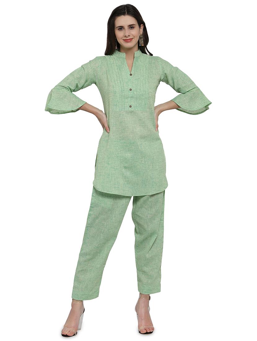 women solid bell sleeve ethnic co-ord set - 17062109 - Zoom Image - 0