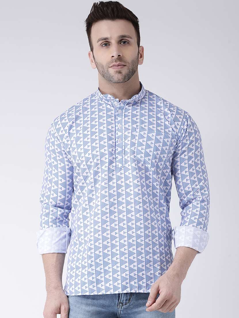 blue printed short kurta
