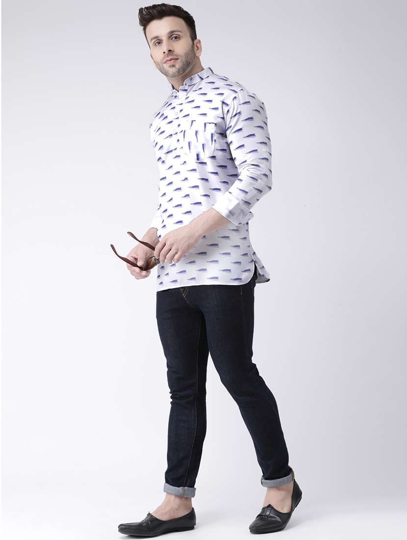 White Printed Short Kurta