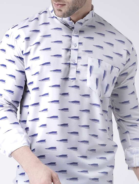 White Printed Short Kurta