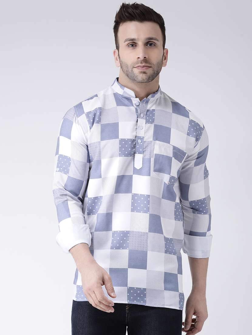 white checkered short kurta