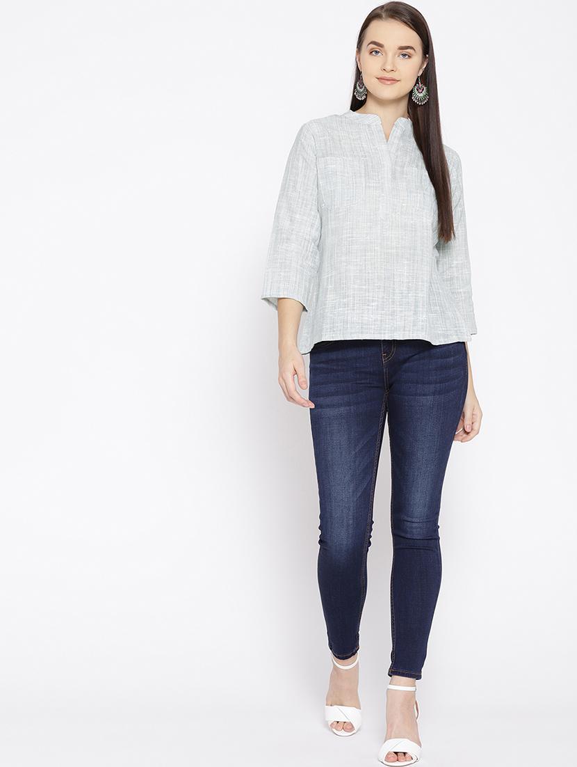 mandarin neck self tunic - 17064396 - Standard Image - 3