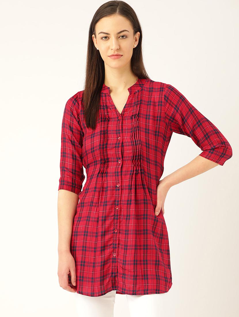 three quarter sleeves checks tunic - 17066341 - Zoom Image - 0