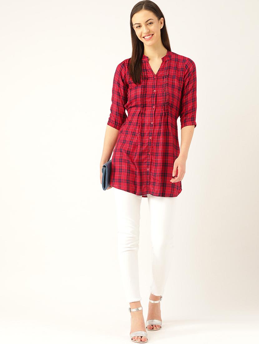 three quarter sleeves checks tunic - 17066341 - Standard Image - 3