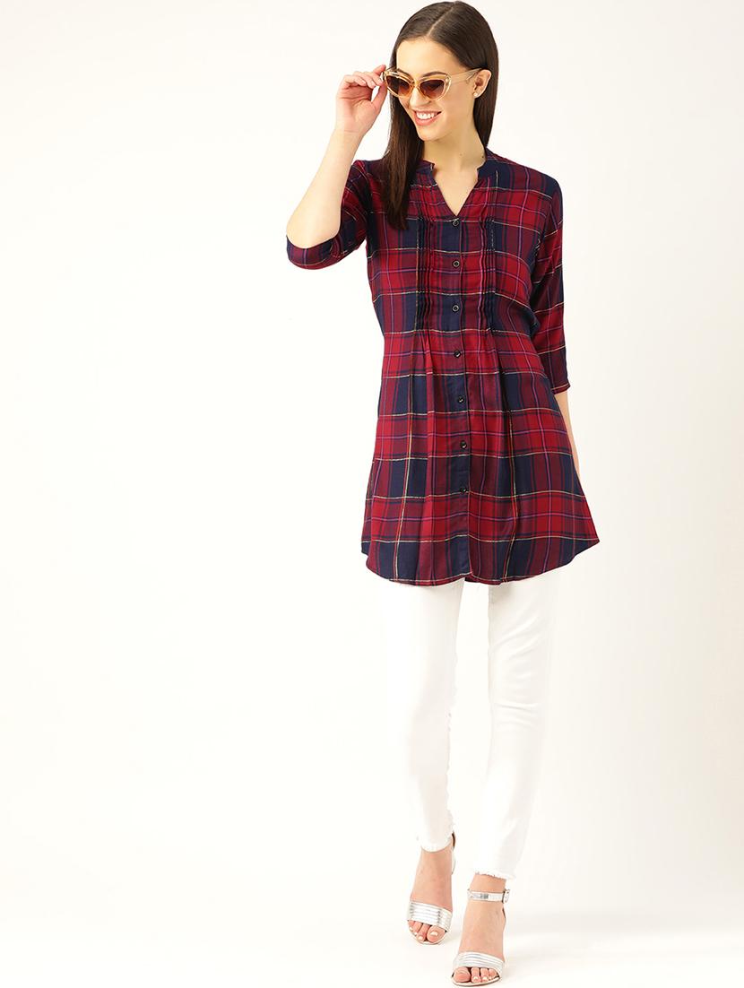 three quarter sleeves checks tunic - 17066342 - Standard Image - 3