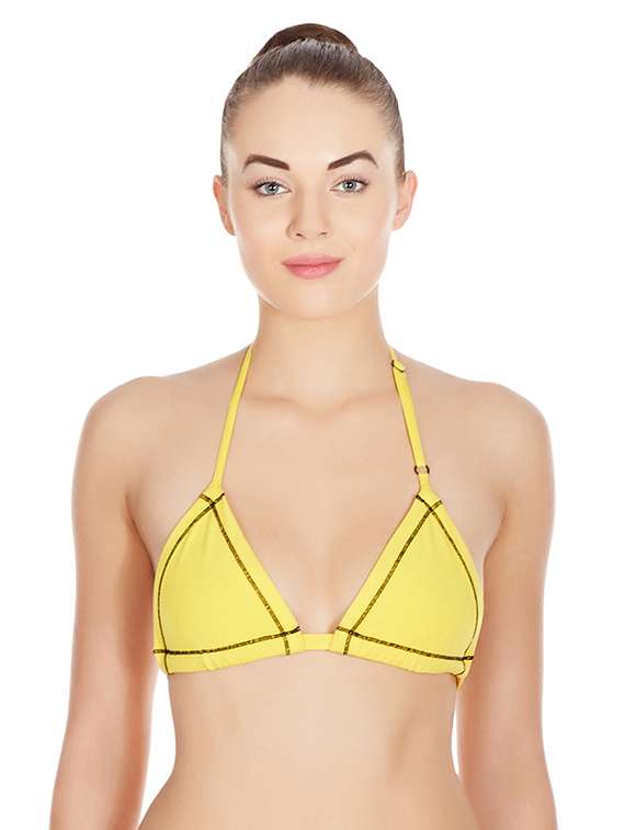 yellow halter neck solid bra - 17068196 - Zoom Image - 0