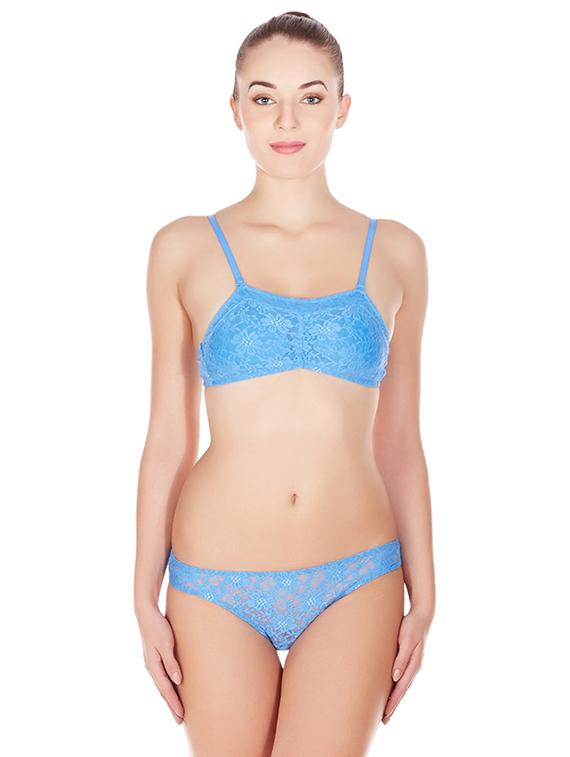 blue solid bras and panty set - 17068258 -  Zoom Image - 0
