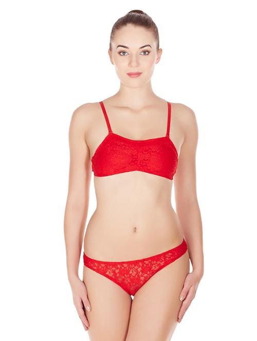 red solid bras and panty set - 17068260 -  Standard Image - 0