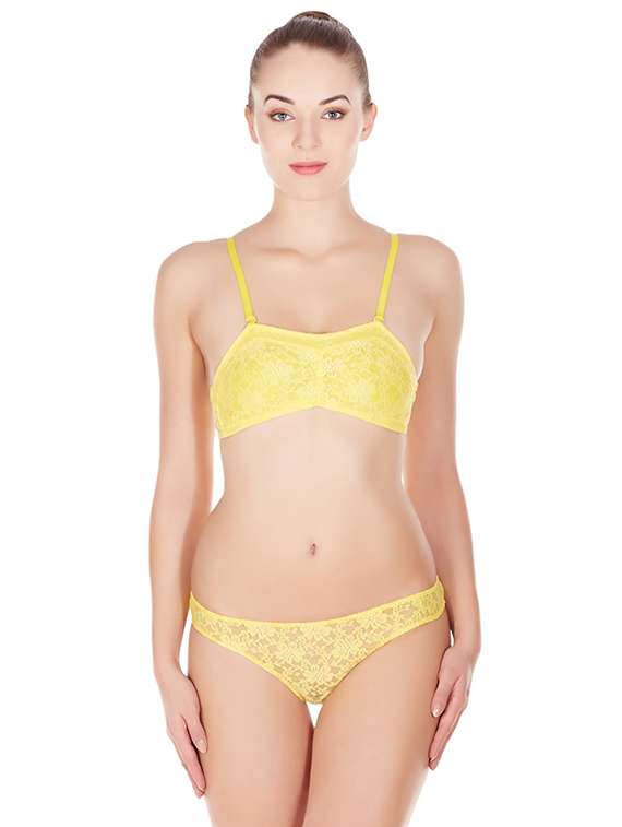 yellow solid bras and panty set - 17068262 - Zoom Image - 0