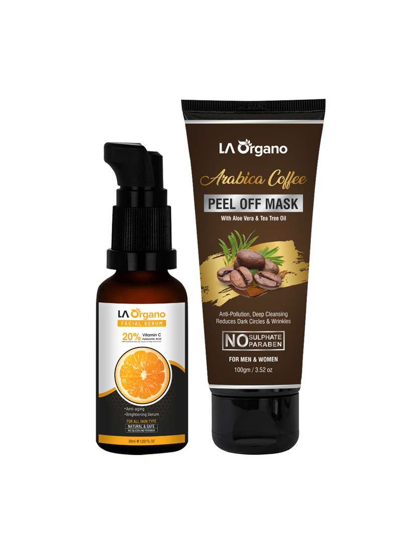 la organo vitamin c face serum with 20% vit c(30ml) skin brightening,coffee peel off mask(100gm)reduces dark circles(pack of 2)