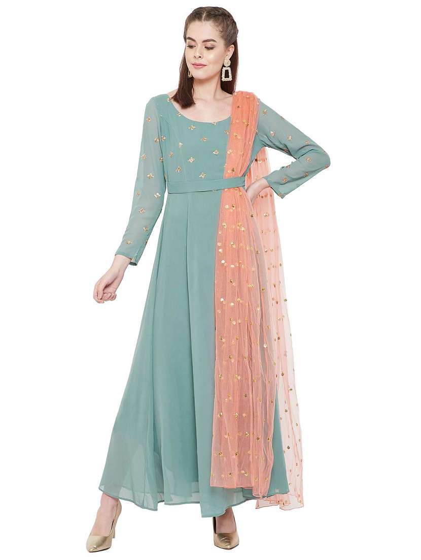 teal pastel anarkali kurta