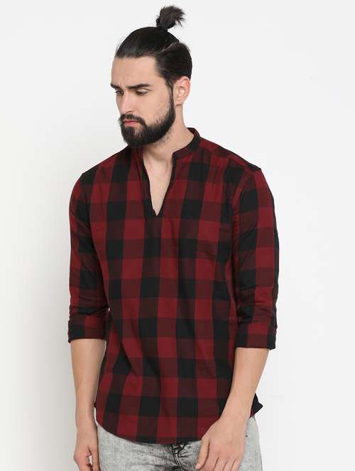 neutral check short kurtas kurta - 17072905 - Standard Image - 0