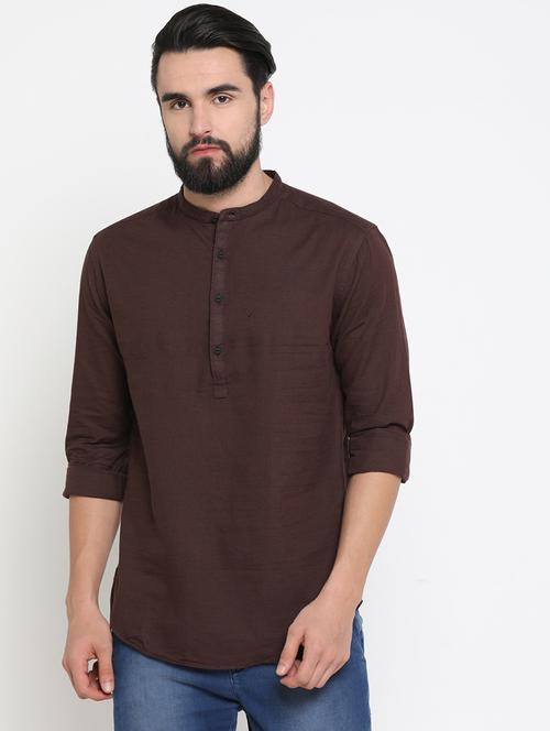 neutral linen short kurta - 17072924 - Standard Image - 0